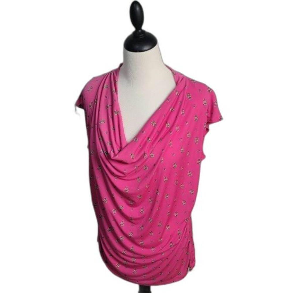 Worthington Barbie Pink Sleeveless Draped Neck Career Blouse size PXL